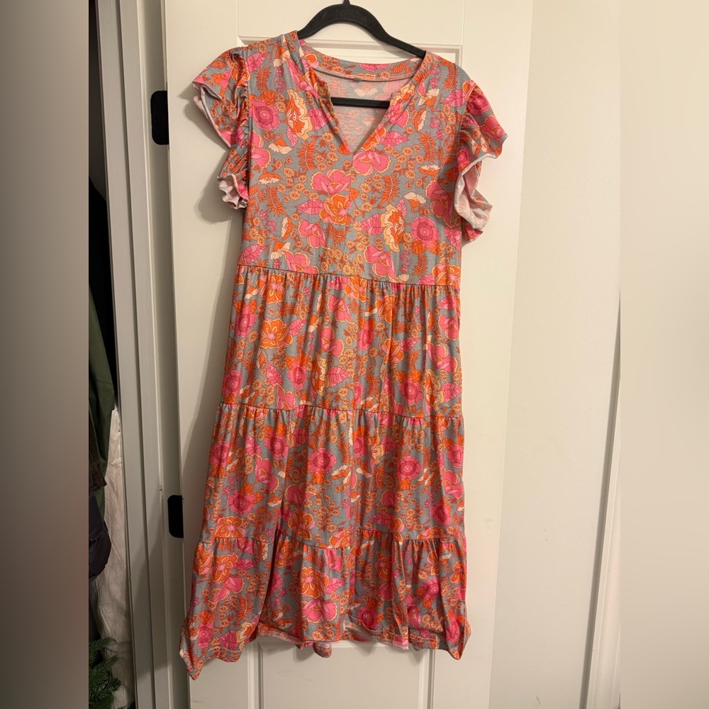 Floral Pink and Orange Dress